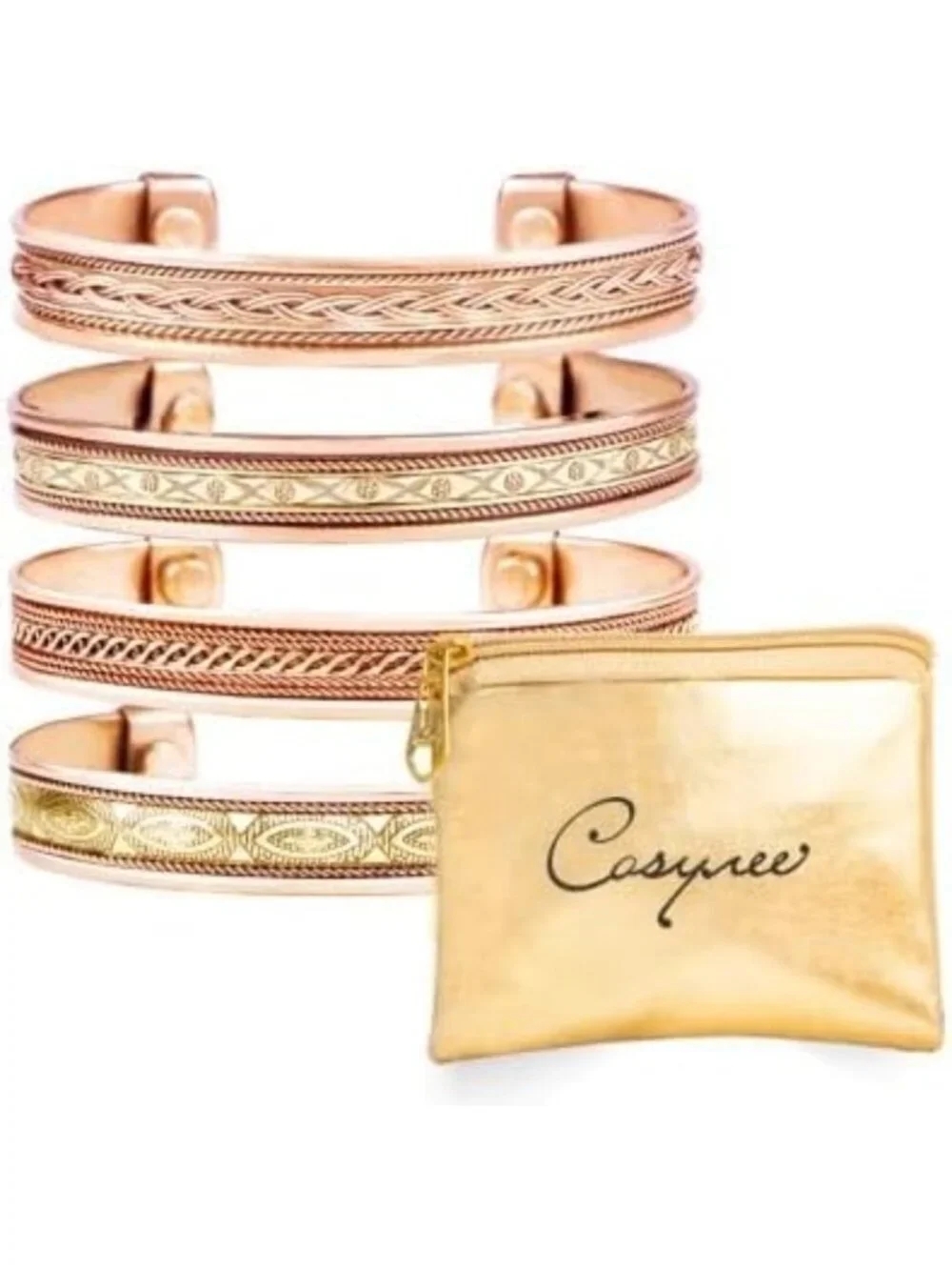 Set of 4 Adjustable Copper Cuff Bangles for Men & Women - Vintage Style, Ultra